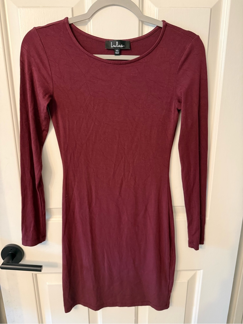 Lulu's Long Sleeve Mini Bodycon Dress in Wine